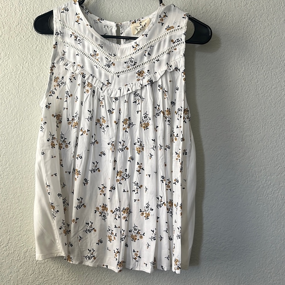 White, floral top, loose fitting